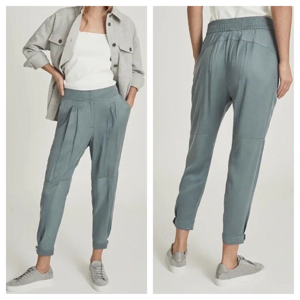 REISS Marlow Pleat Front Tapered Trousers US 17  36x26 Teal Lightweight Casual